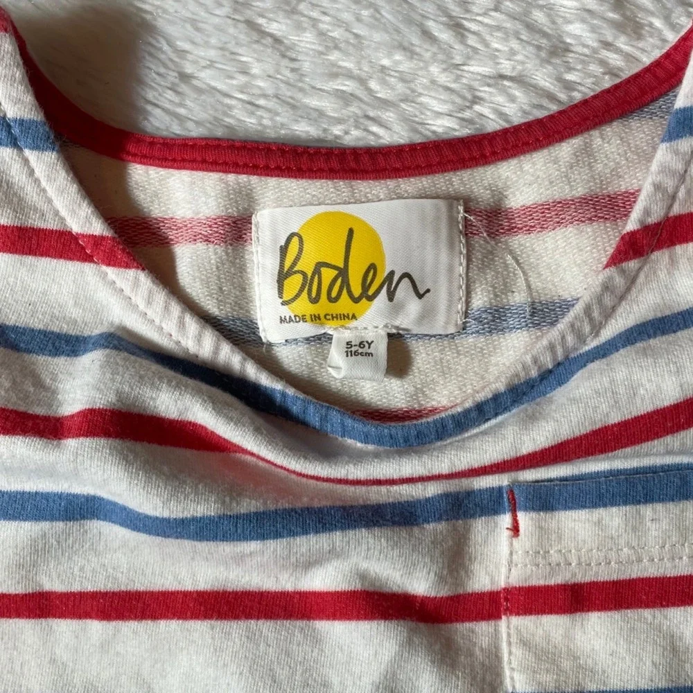 Boden Girls Nautical Striped Mixed Media Dress Blue Red White Sz 5-6YAmericana
